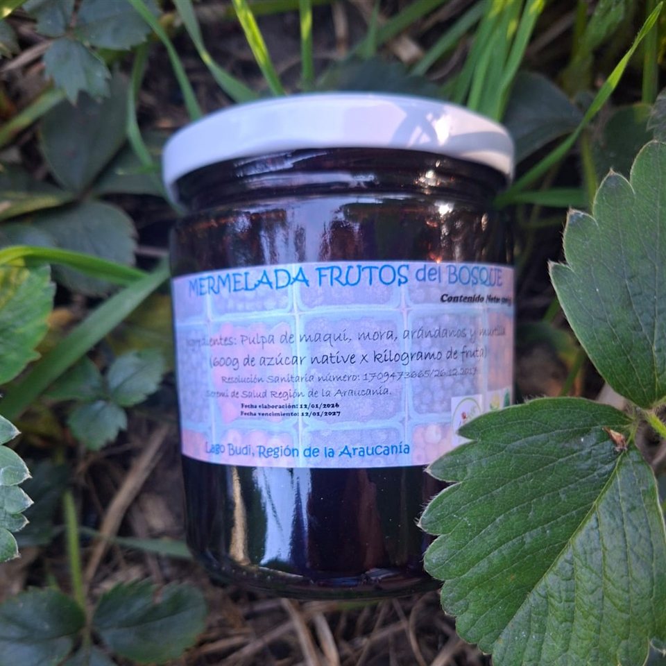 Mermelada Frutos del Bosque Orgánica con Maqui · Lago Budi 500 g, HuertoVerde